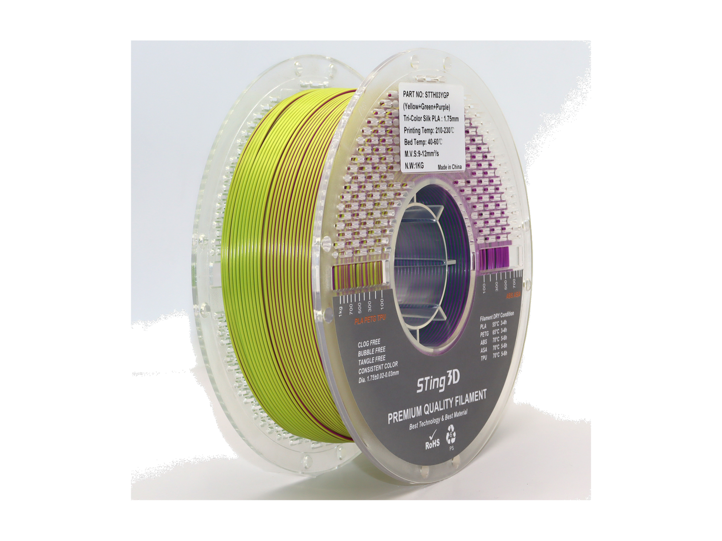 PLA Silk Tri-color Yellow+Green+Purple