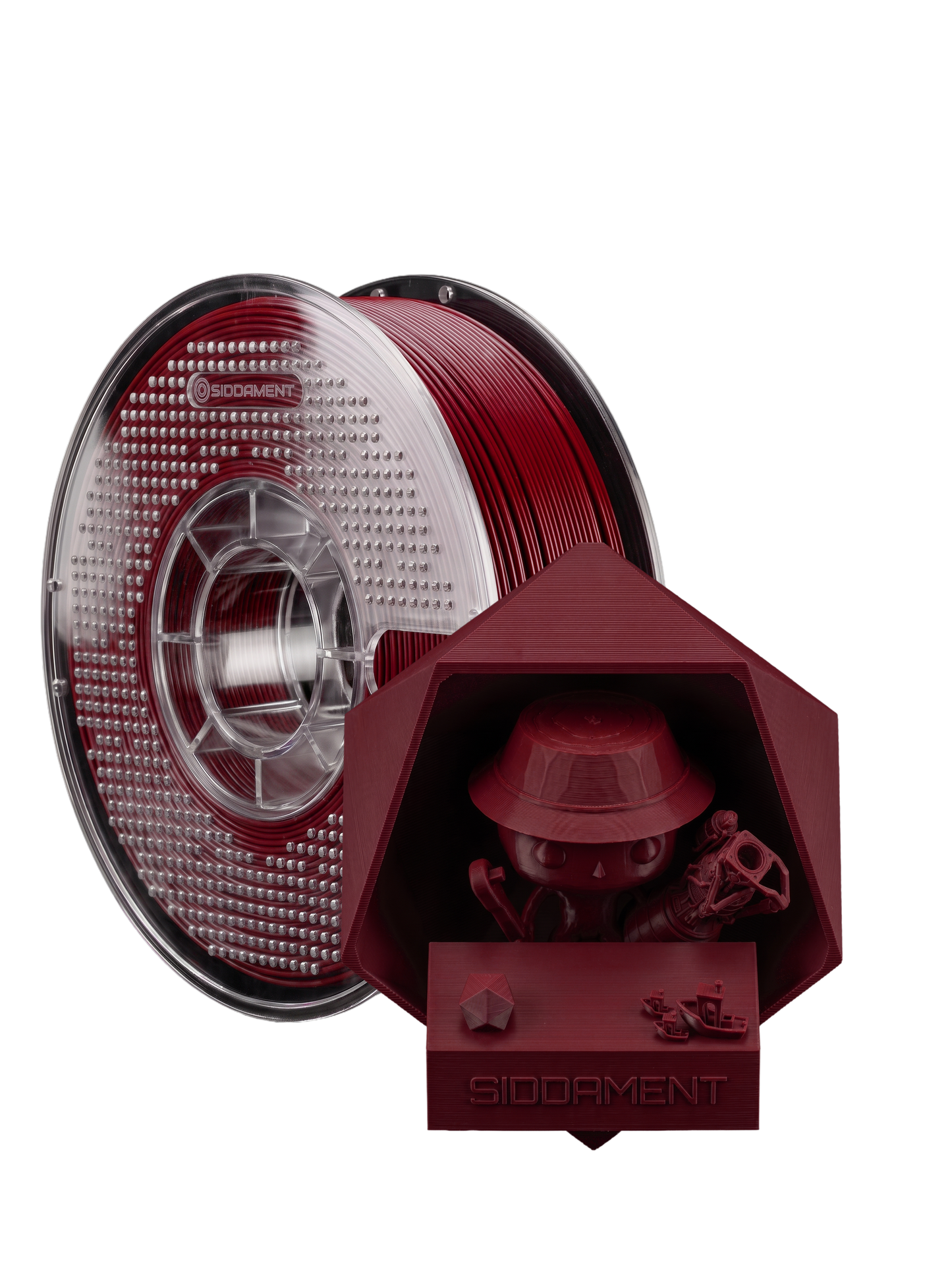 Matte Burgundy ASA V2 1.75mm 1kg filament and printed parts