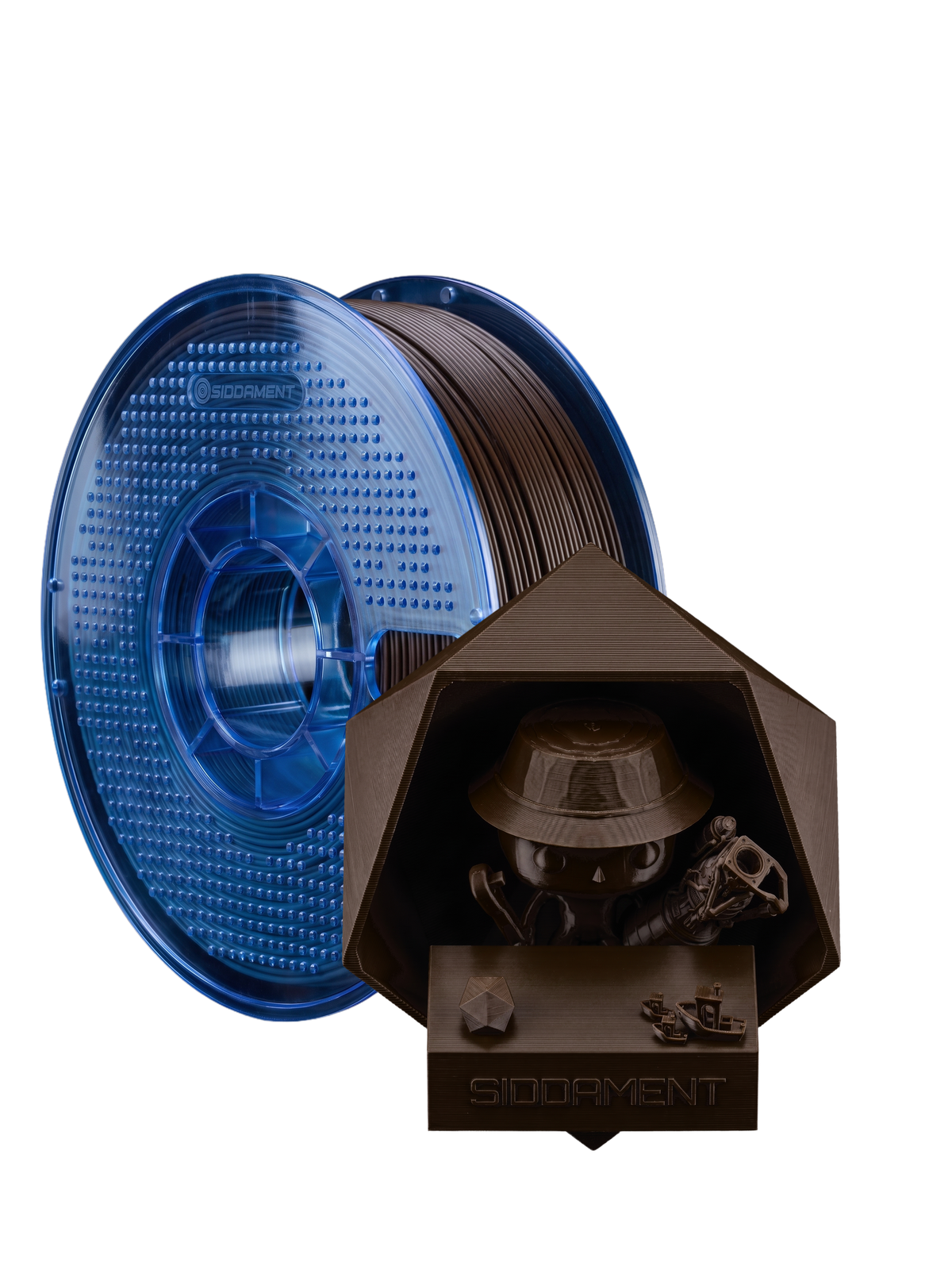 Matte Chocolate PETG V2 spool with 3D printed parts