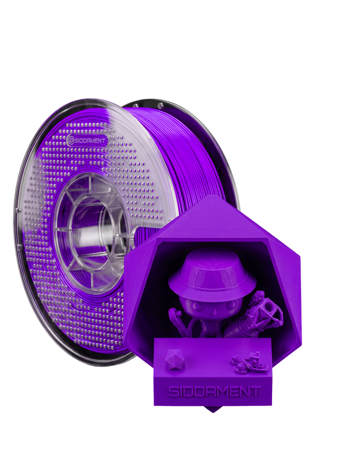 Matte Deep Violet PLA V2 1.75mm 1kg filament and printed parts