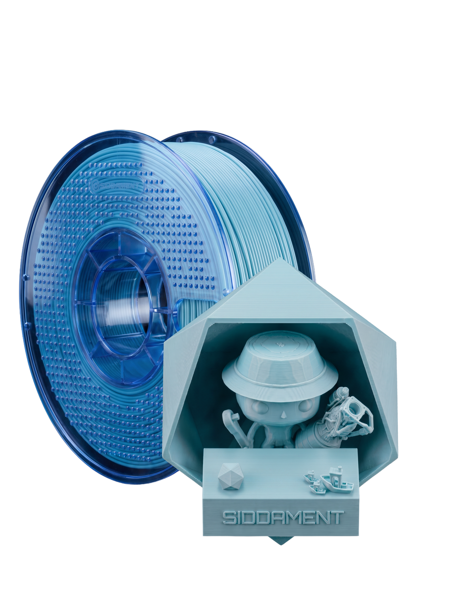 Matte Frost Cyan PETG V2 spool with 3D printed parts