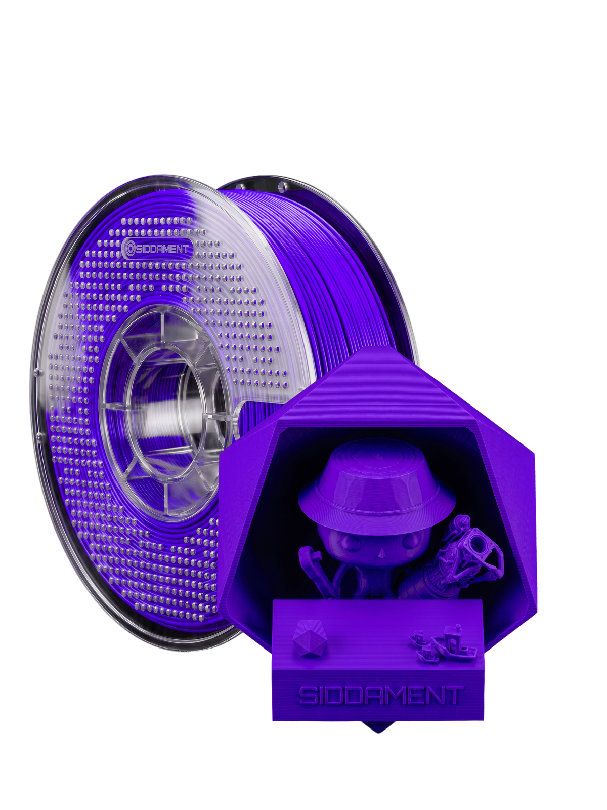 Matte Indigo Blue PLA V2 1.75mm 1kg filament and printed parts