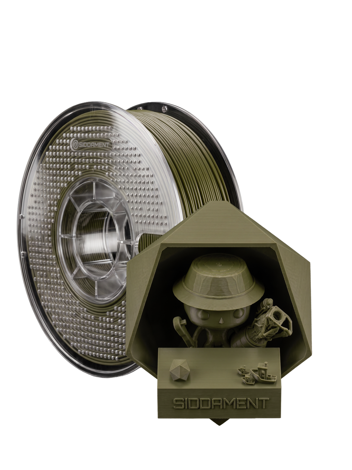 Matte Khaki PLA V2 1.75mm 1kg filament and printed parts