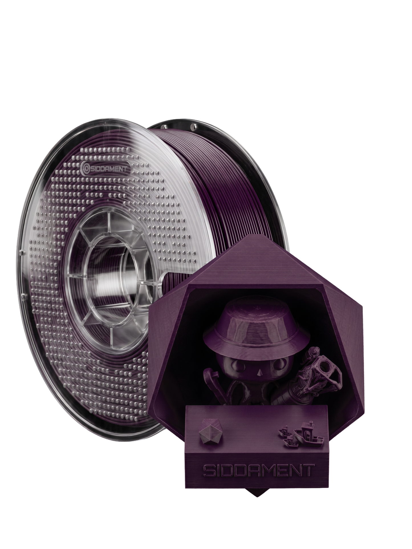 Matte Plum PLA V2 1.75mm 1kg filament and printed parts