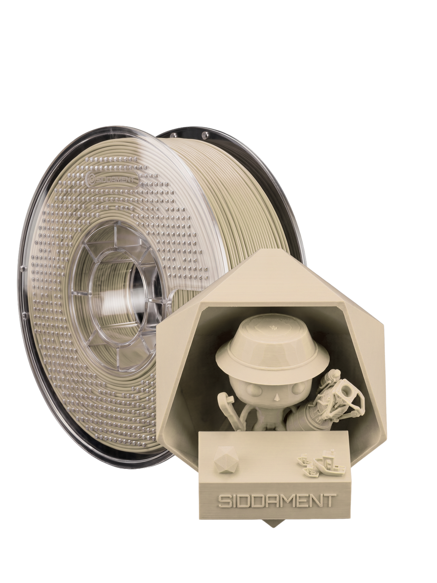 Matte Sleeper Beige PLA V2 1.75mm 1kg filament and printed parts