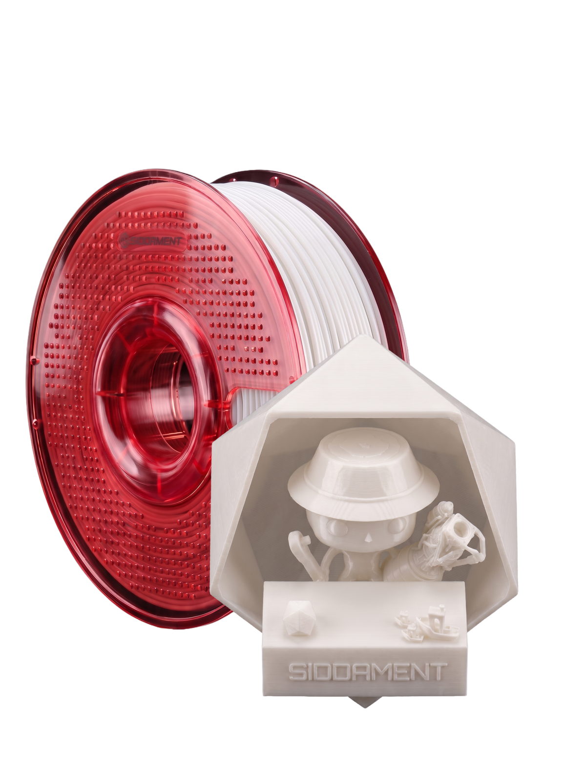 Pure White TPU 75D on a SIDDAMENT spool with a printed figure