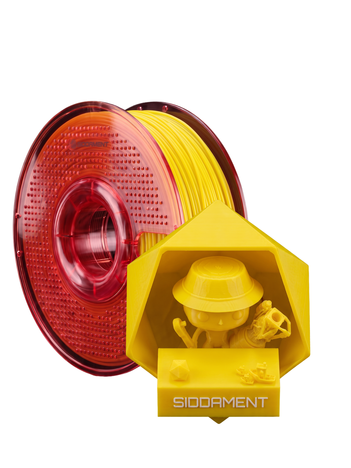 Yellow TPU 95A on a SIDDAMENT spool with a printed figure