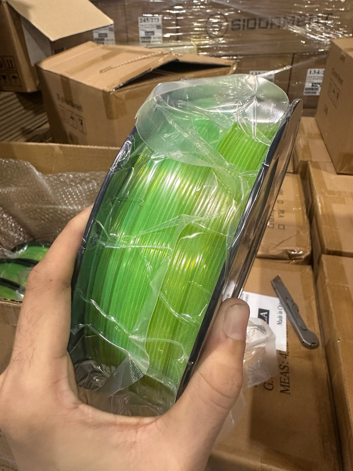 Shittament PLA - real roll from the batch, crystal yellow/green