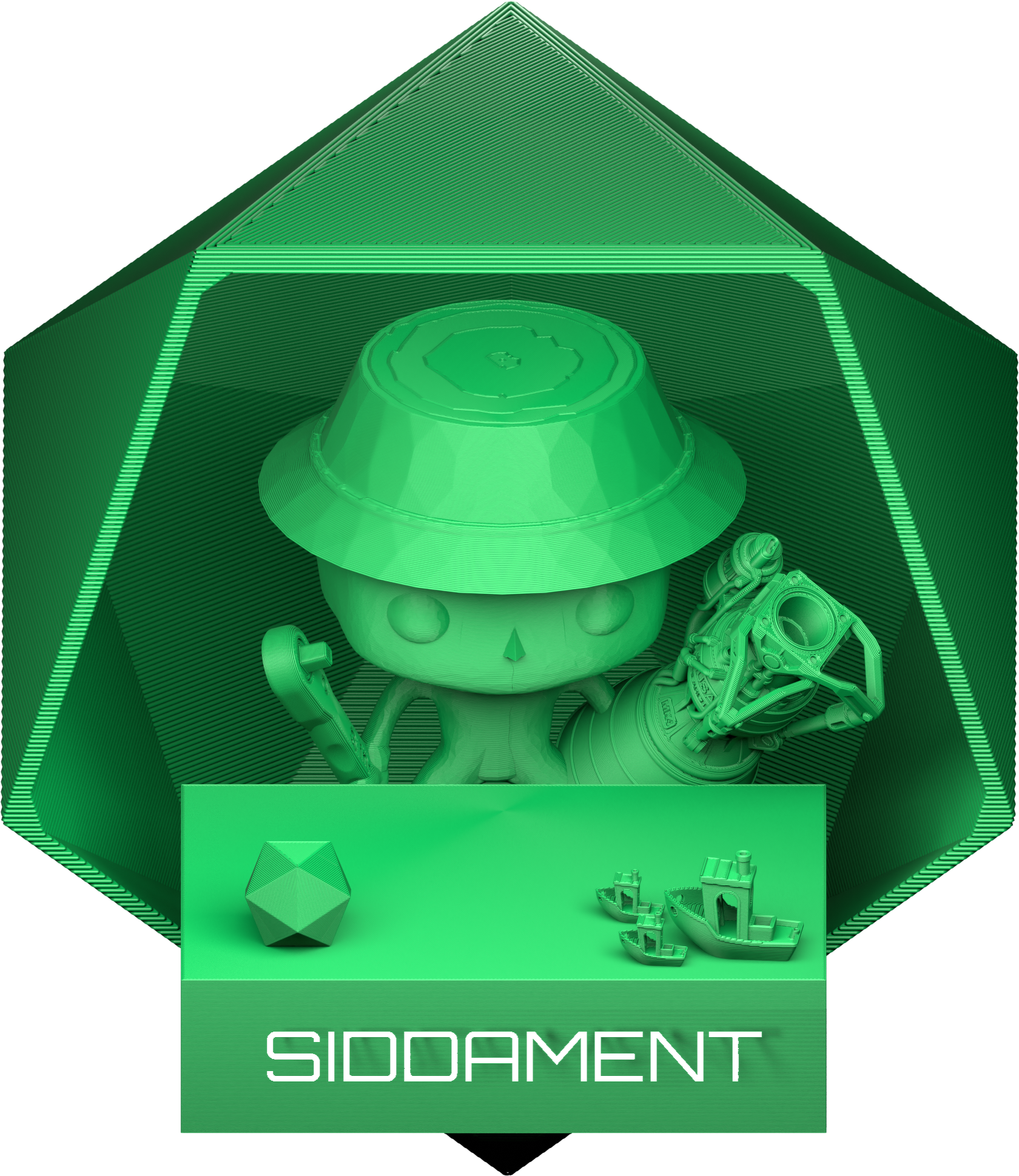 Silk Green PLA V2 printed parts