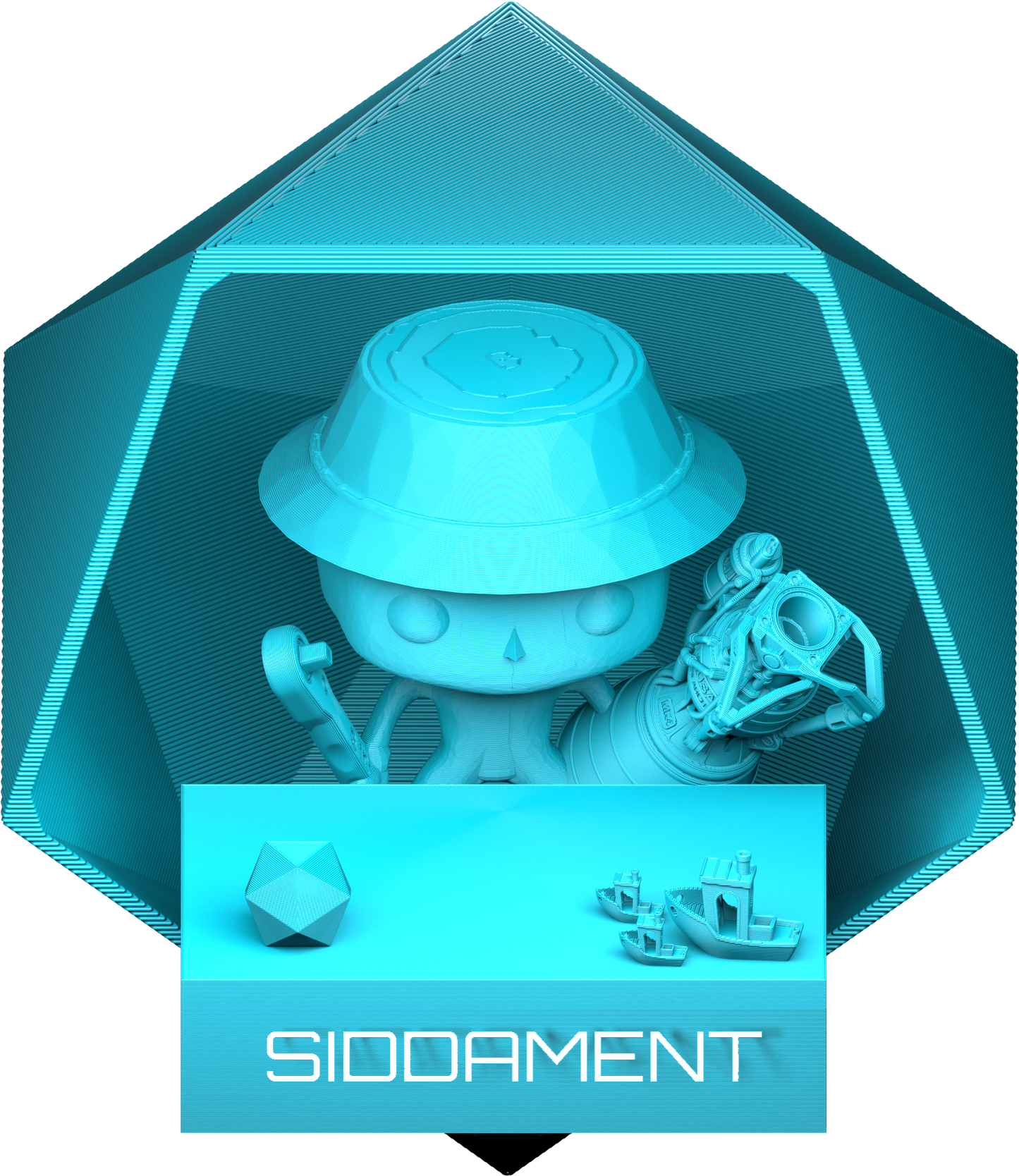 Silk Light Blue PLA V2 printed parts