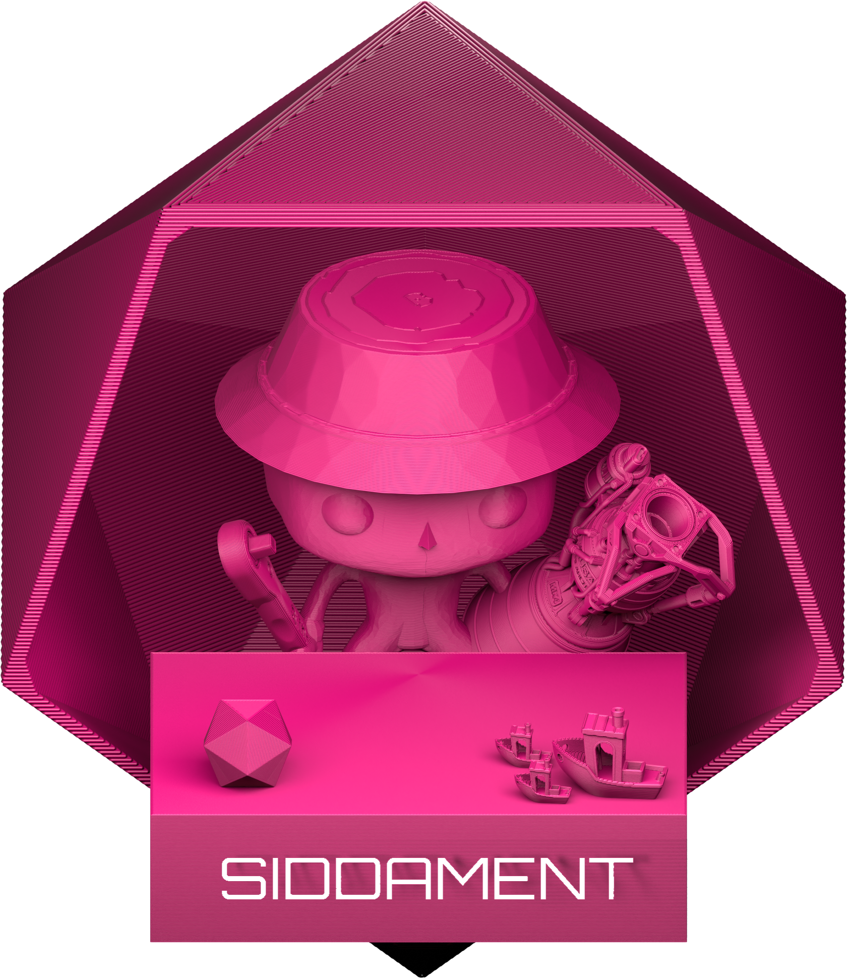 Silk Magenta PLA V2 printed parts