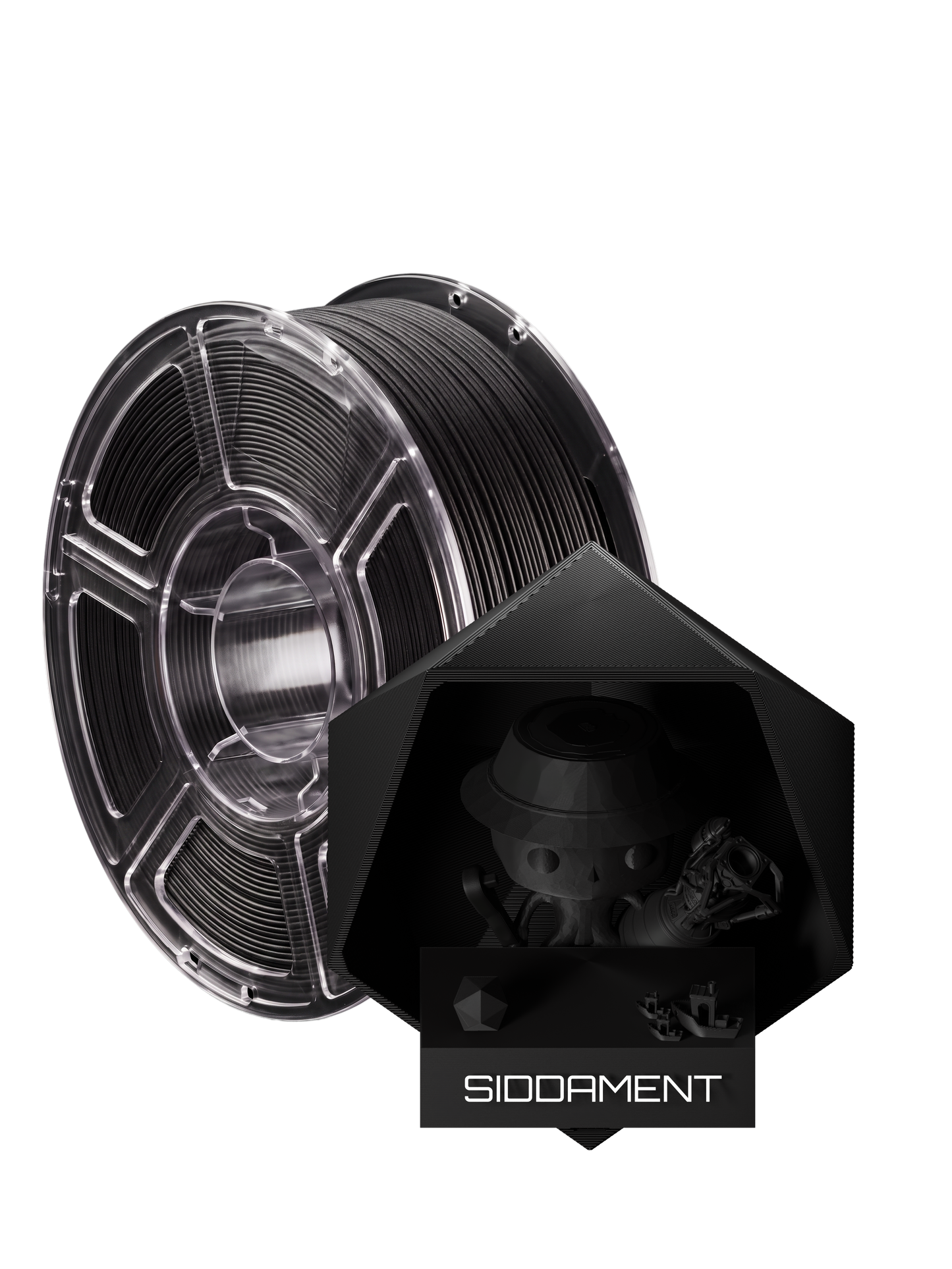 ASA CF carbon fibre filament on a clear SIDDAMENT spool