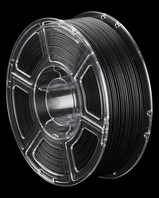 Black ASA glass fibre filament on a clear SIDDAMENT spool