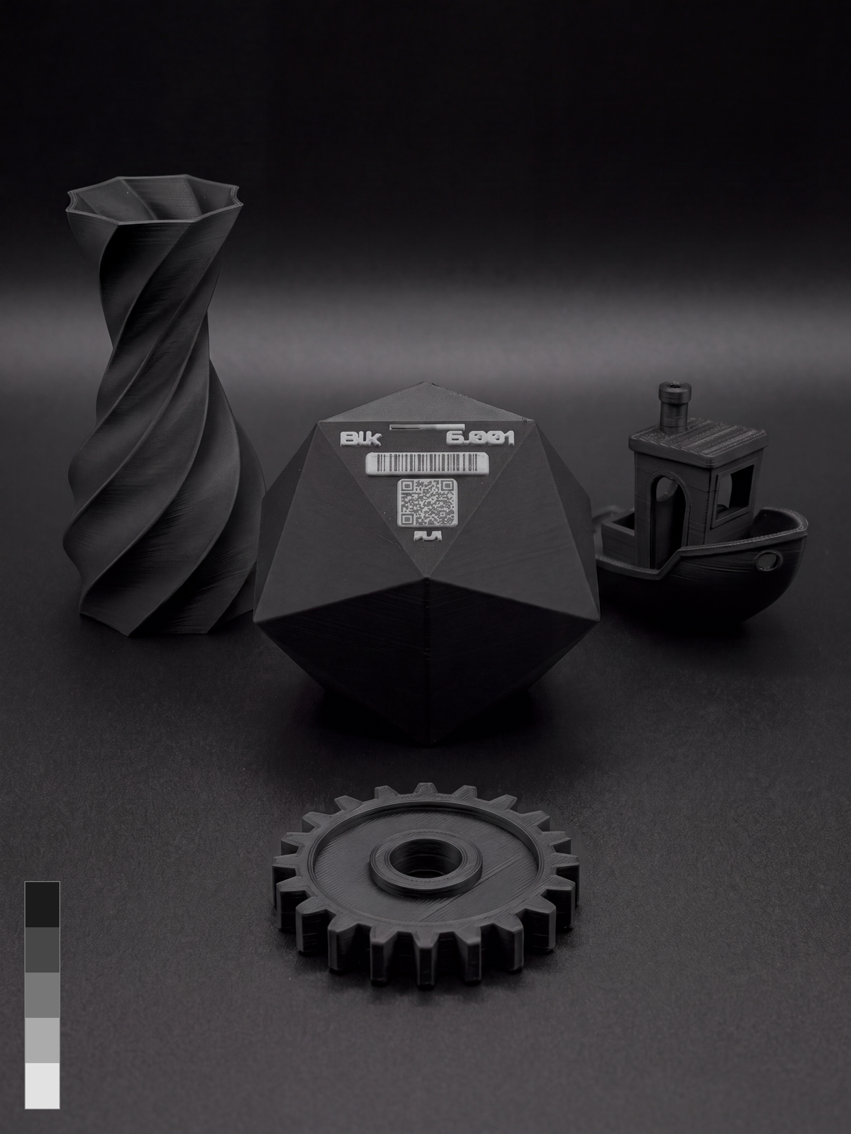 Black PLA - real print, staged, matched to Nix #363735 [shot 2eefd945]