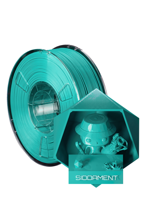 Bright Teal PLA - spool and printed parts, glossy render matched to #0ED2CA [shot normal-pla-gloss-2026-10-16]