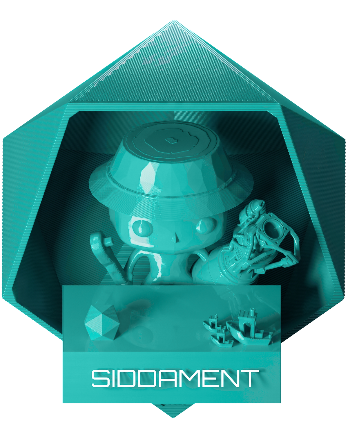 Bright Teal PLA - printed parts, glossy render matched to #0ED2CA [shot normal-pla-gloss-2026-10-16]