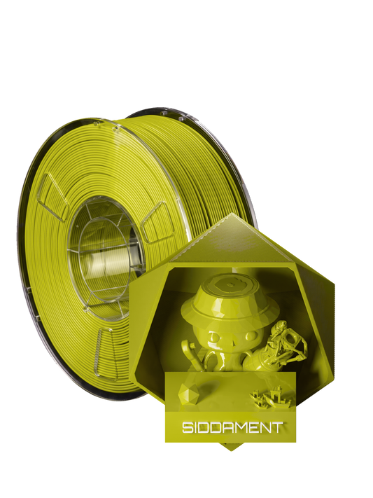 Bright Yellow PLA - spool and printed parts, glossy render matched to #D5D401 [shot normal-pla-gloss-2026-10-16]