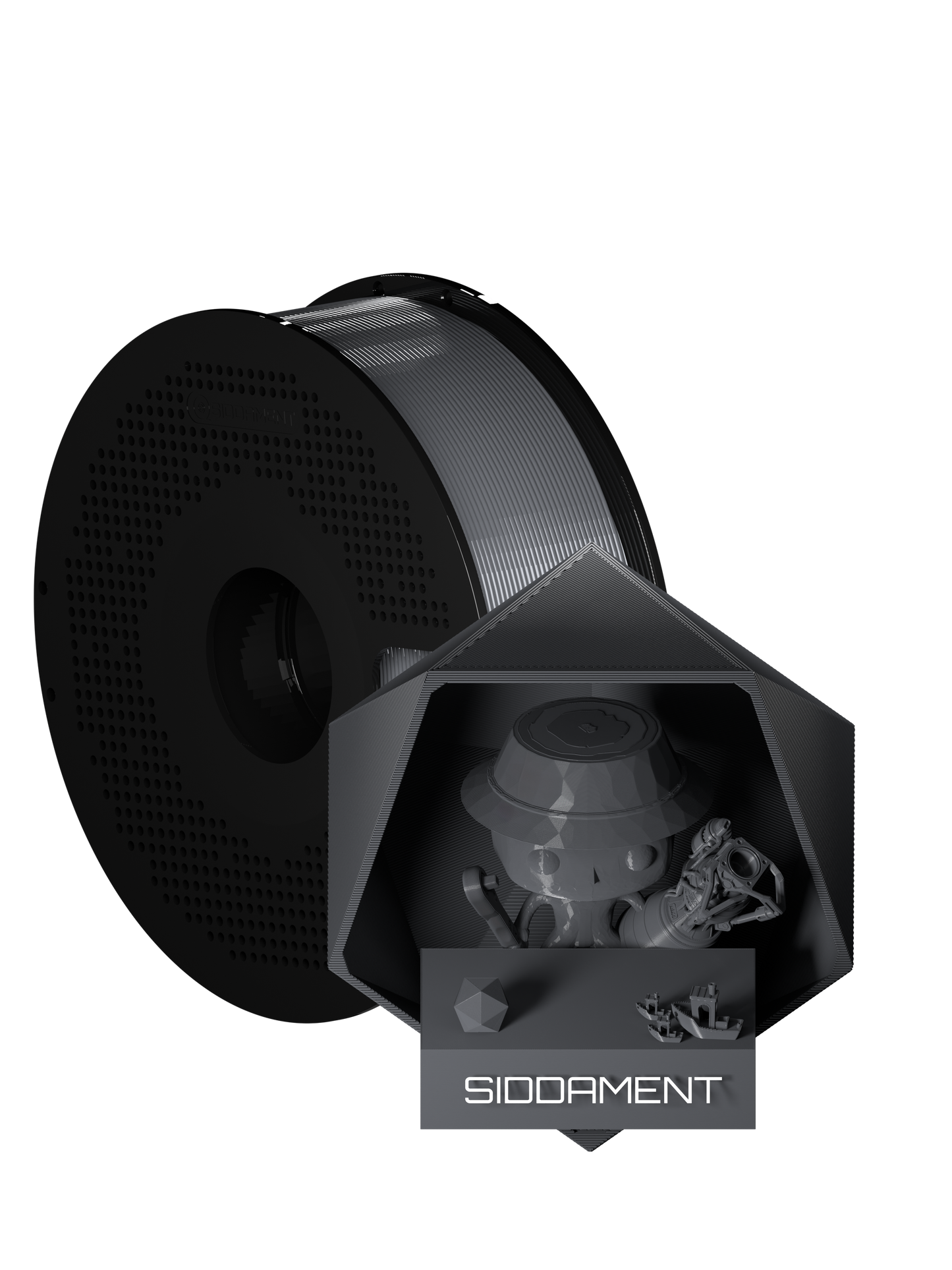 Burnt Grey PCTG filament on a black SIDDAMENT spool