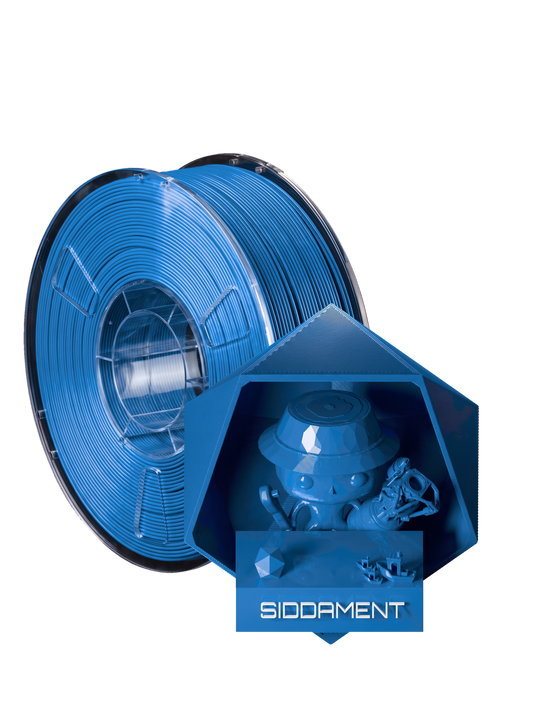 Cool Blue PLA - spool and printed parts, glossy render matched to #0E81D2 [shot normal-pla-gloss-2026-10-16]