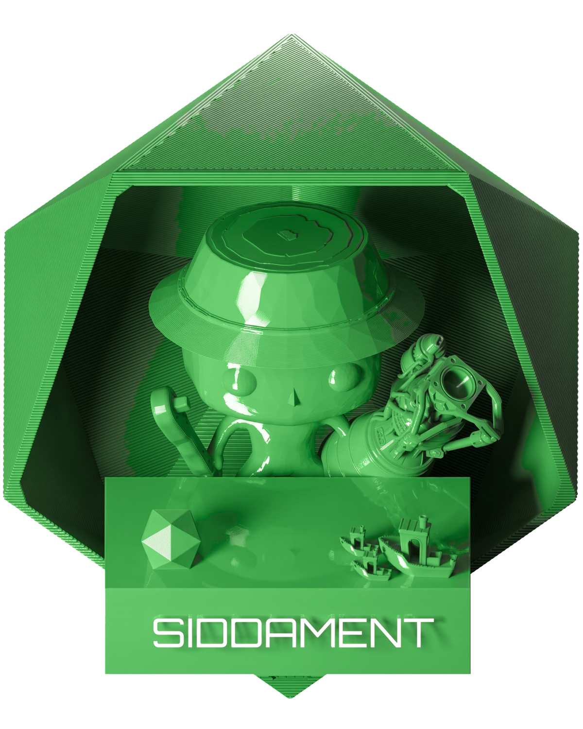 Cool Green PLA - printed parts, glossy render matched to #6FD375 [shot normal-pla-gloss-2026-10-16]