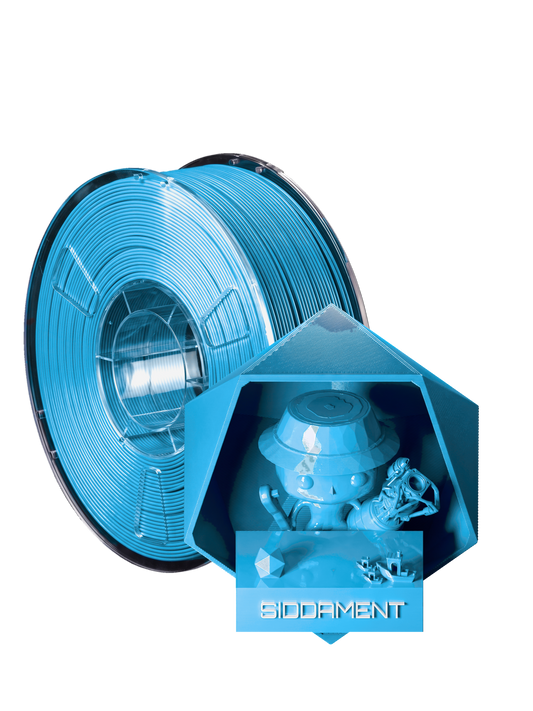 Cyan Blue PLA - spool and printed parts, glossy render matched to #26AAEB [shot normal-pla-gloss-2026-10-16]