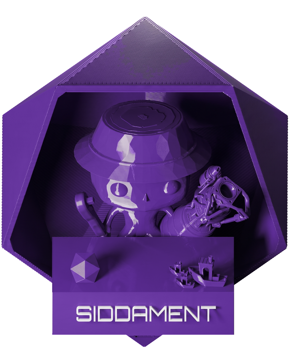 Deep Violet PLA - printed parts, glossy render matched to #6C3BA4 [shot normal-pla-gloss-2026-10-16]