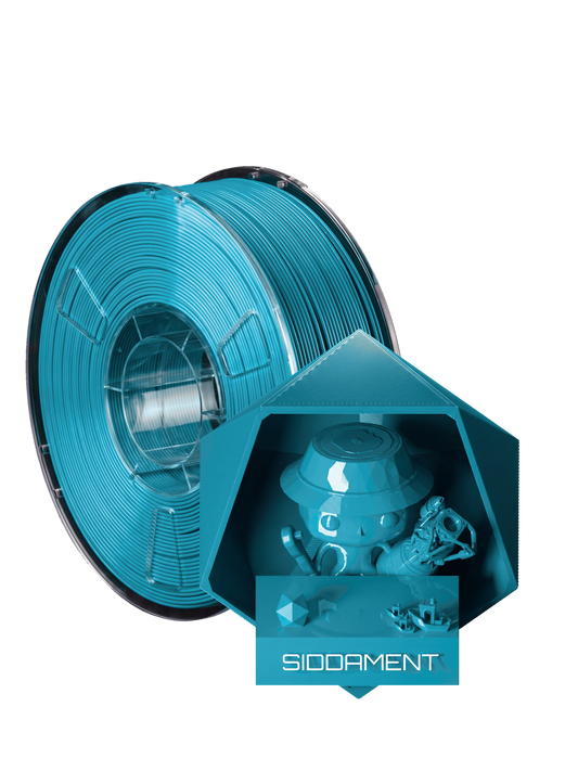 Electric Cyan PLA - spool and printed parts, glossy render matched to #0AAFCF [shot normal-pla-gloss-2026-10-16]