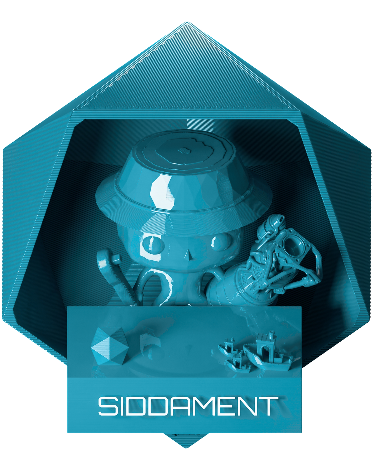 Electric Cyan PLA - printed parts, glossy render matched to #0AAFCF [shot normal-pla-gloss-2026-10-16]