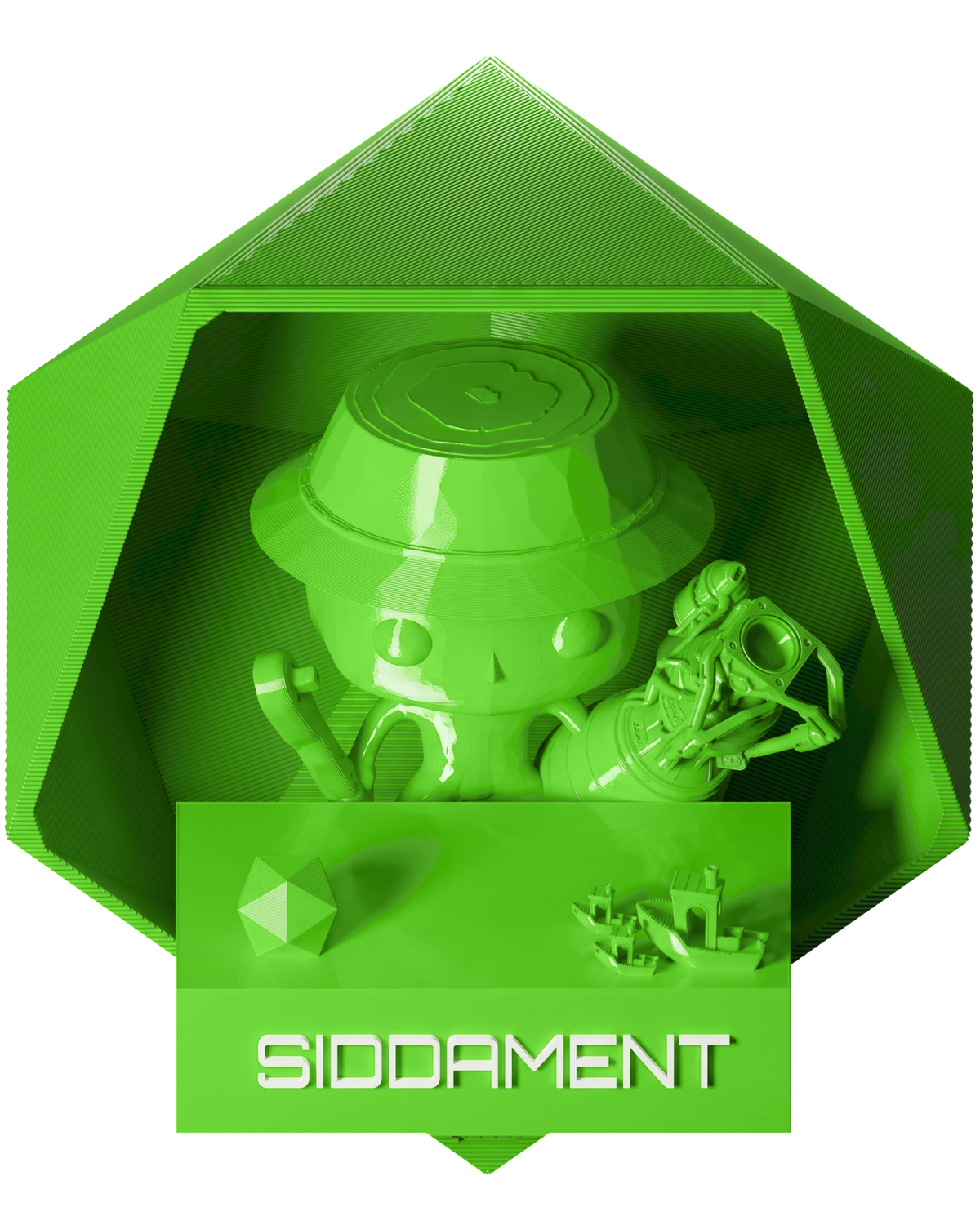 Electric Green PLA - printed parts, glossy render matched to #70D83C [shot normal-pla-gloss-2026-10-16]