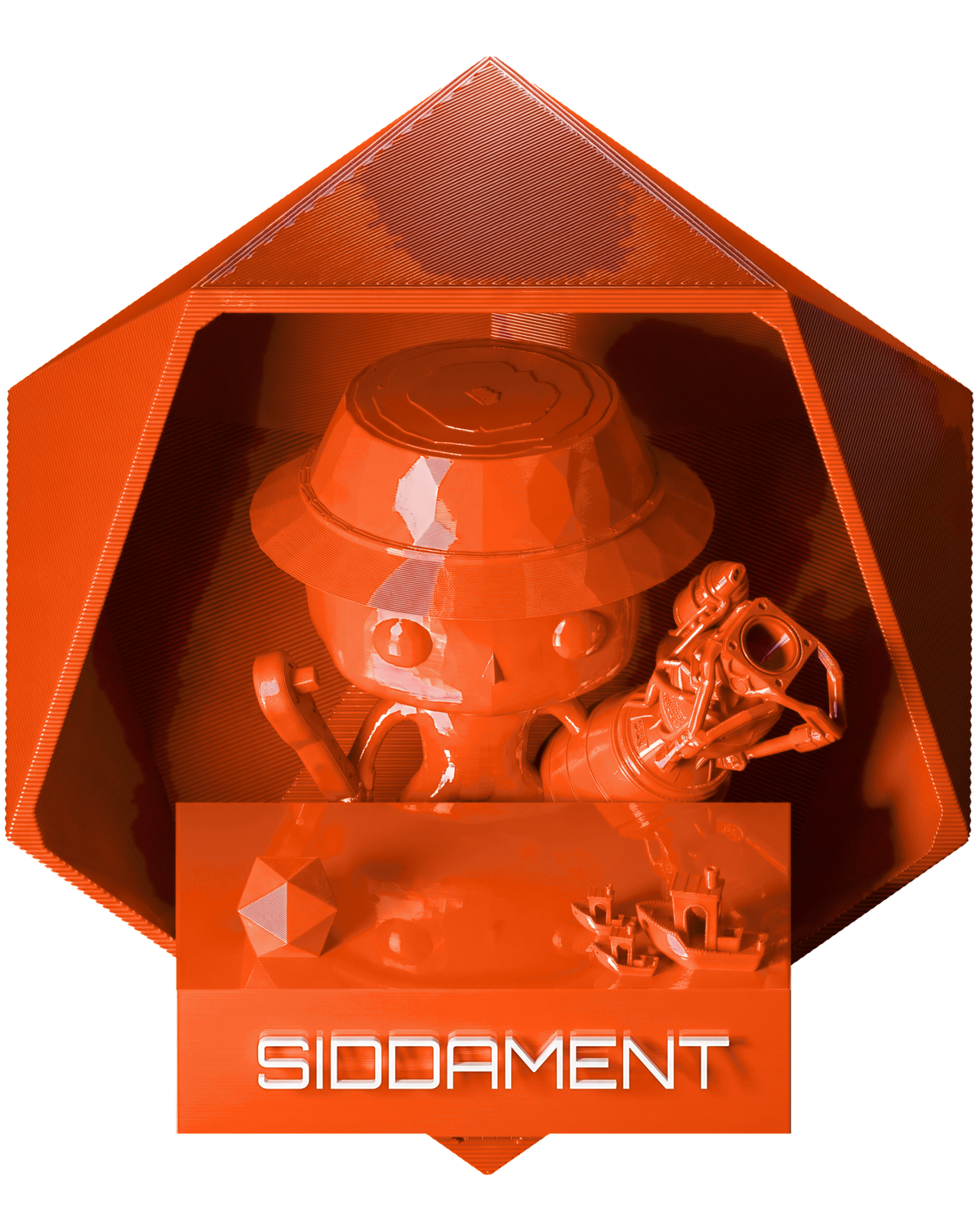 Orange Fire Red PLA - printed parts, glossy render matched to #ED4703 [shot normal-pla-gloss-2026-10-16]