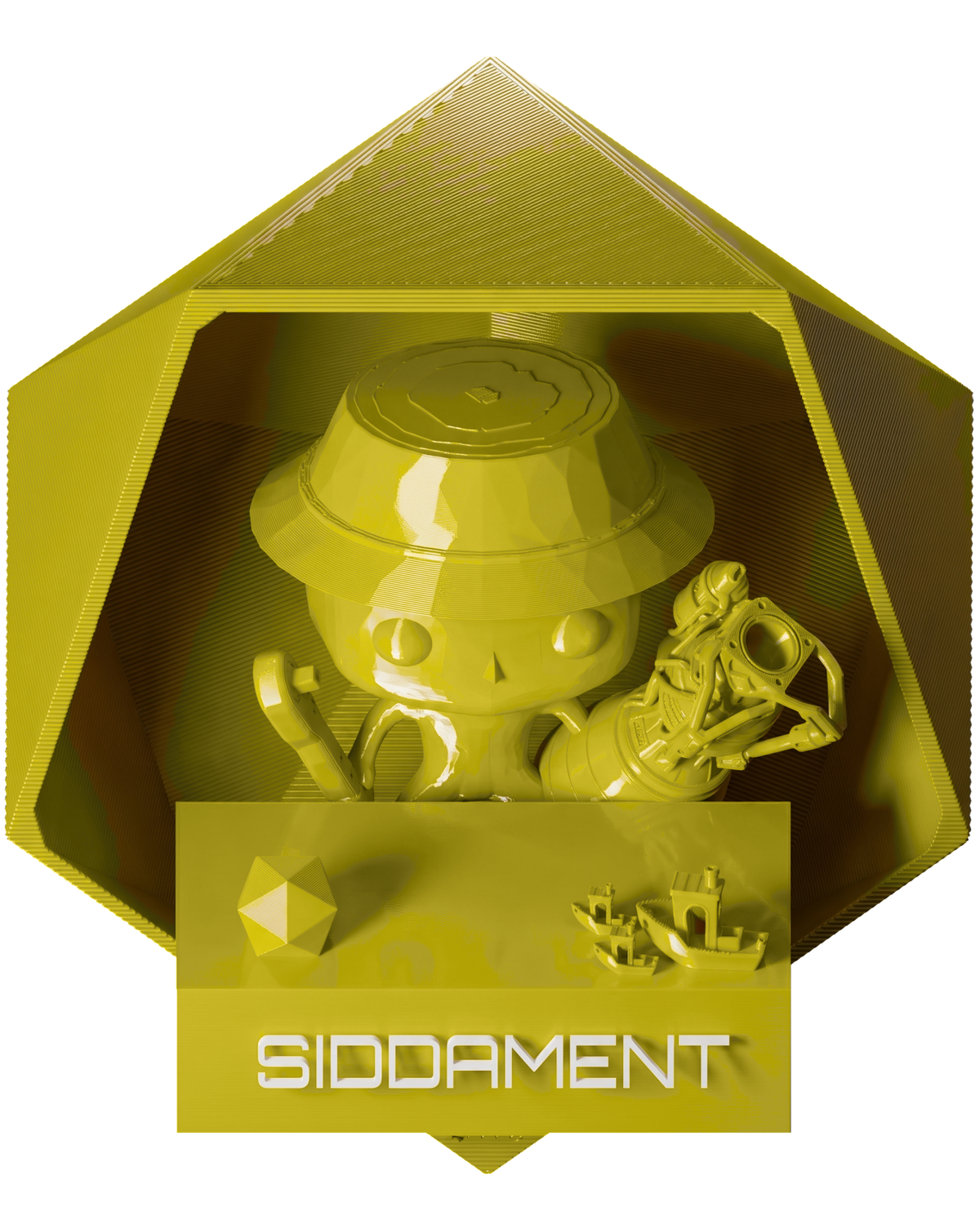 Golden Yellow PLA - printed parts, glossy render matched to #DBC818 [shot normal-pla-gloss-2026-10-16]