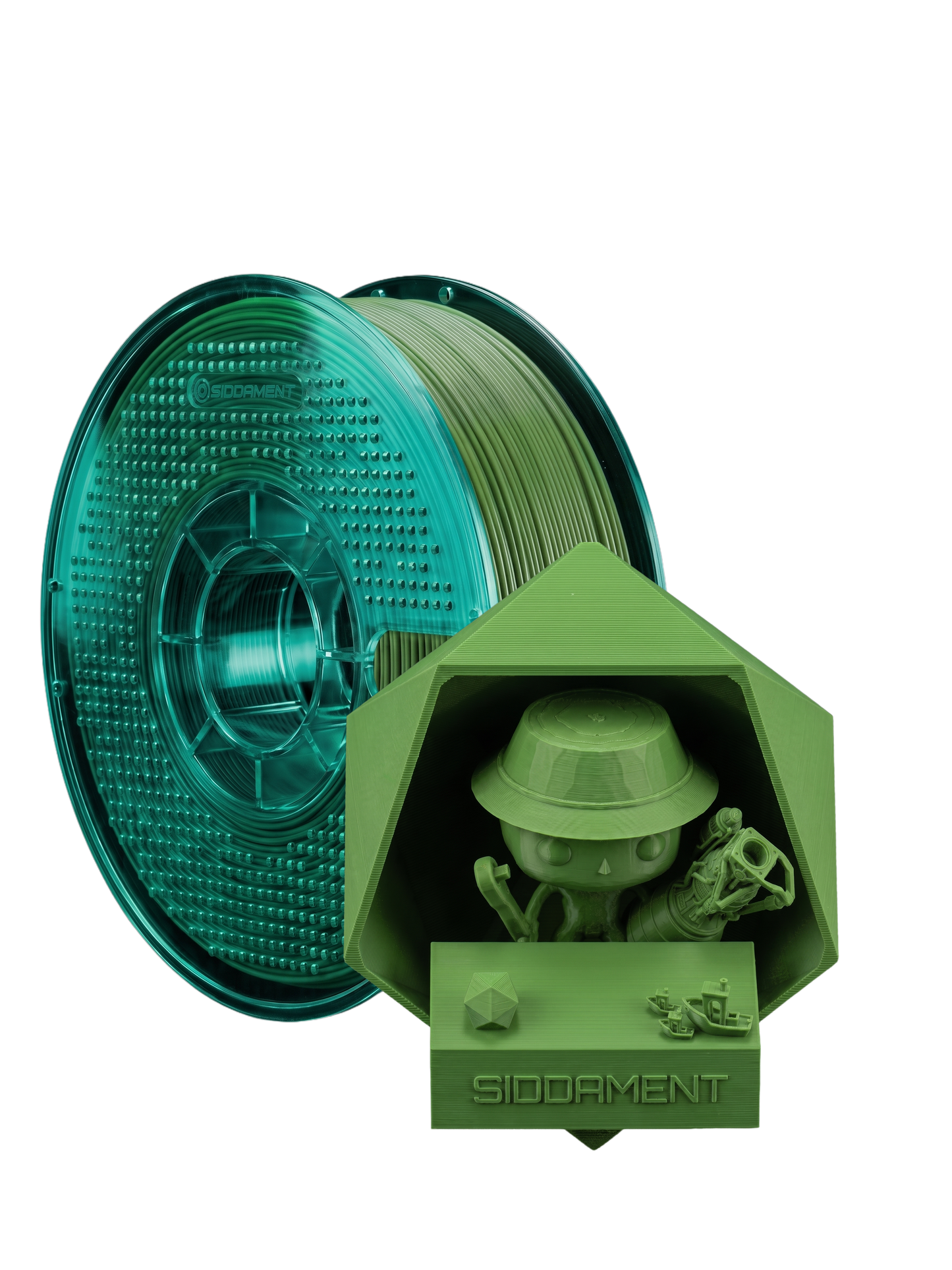 Green ASA V2 1.75mm 1kg filament and printed parts