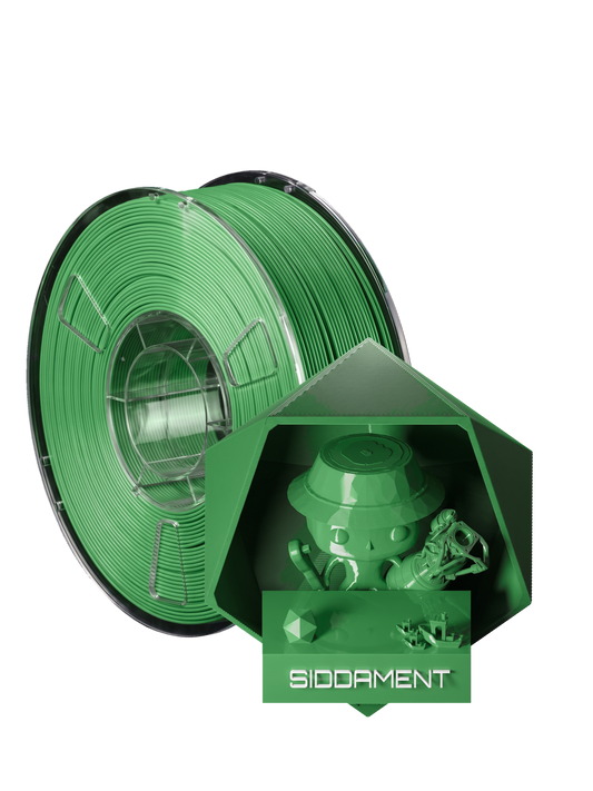 Green PLA - spool and printed parts, glossy render matched to #6CBA77 [shot normal-pla-gloss-2026-10-16]