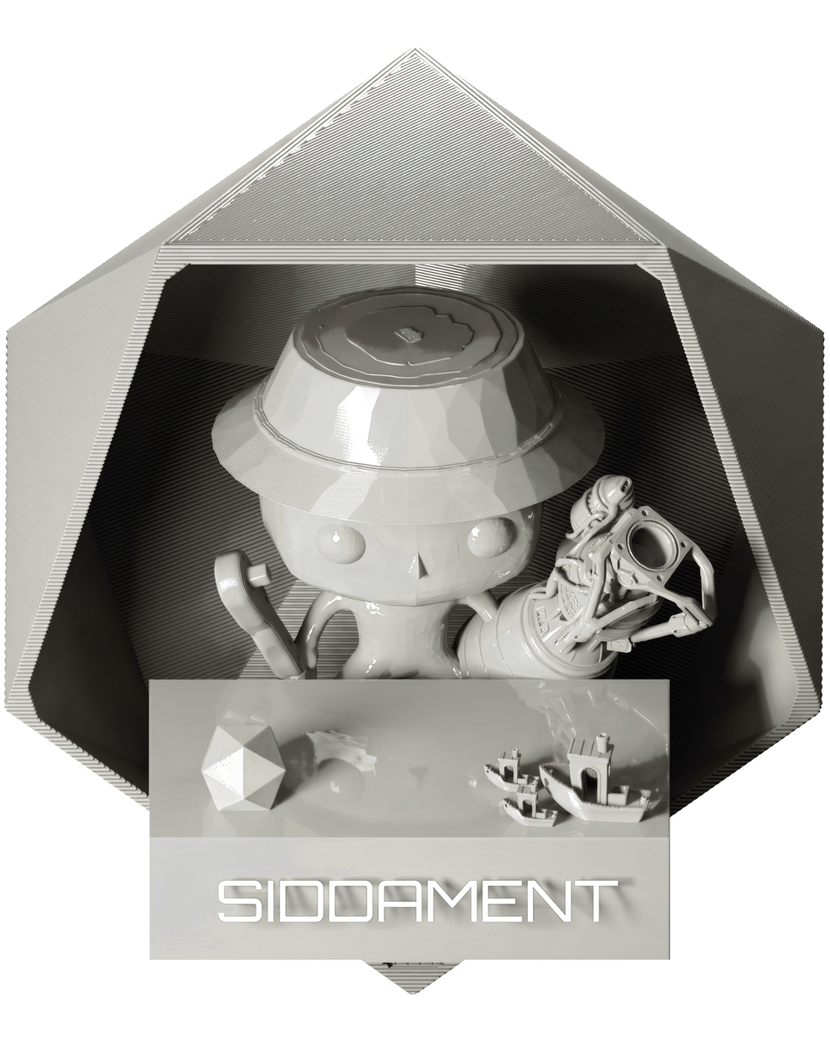 Grey PLA - printed parts, glossy render matched to #B6B6B3 [shot normal-pla-gloss-2026-10-16]