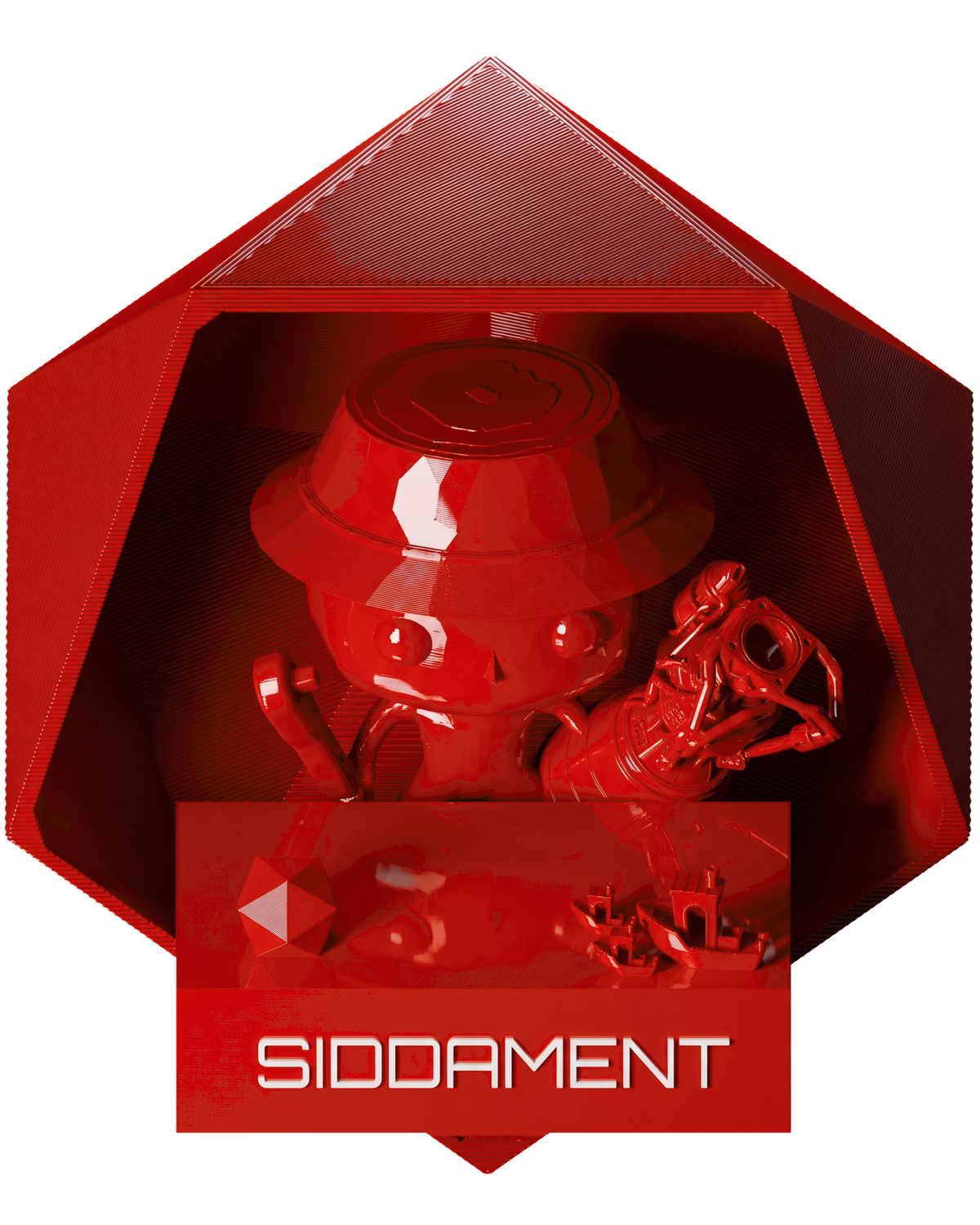 Hot Red PLA - printed parts, glossy render matched to #D61C12 [shot normal-pla-gloss-2026-10-16]
