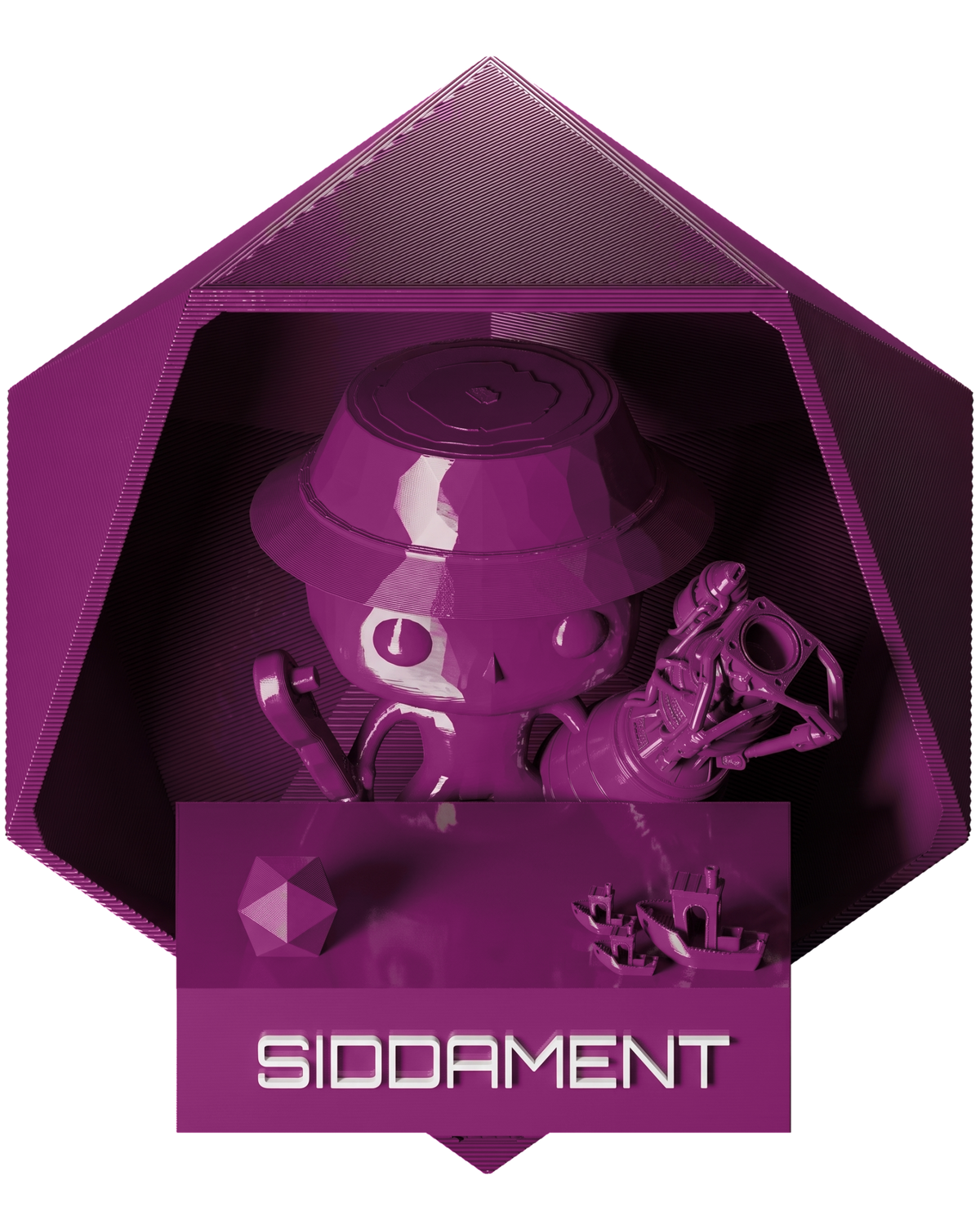 Hot Violet PLA - printed parts, glossy render matched to #882A6F [shot normal-pla-gloss-2026-10-16]