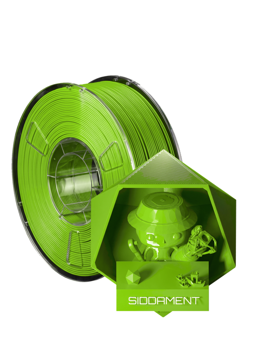 Hyper Lime Green PLA - spool and printed parts, glossy render matched to #93DB22 [shot normal-pla-gloss-2026-10-16]