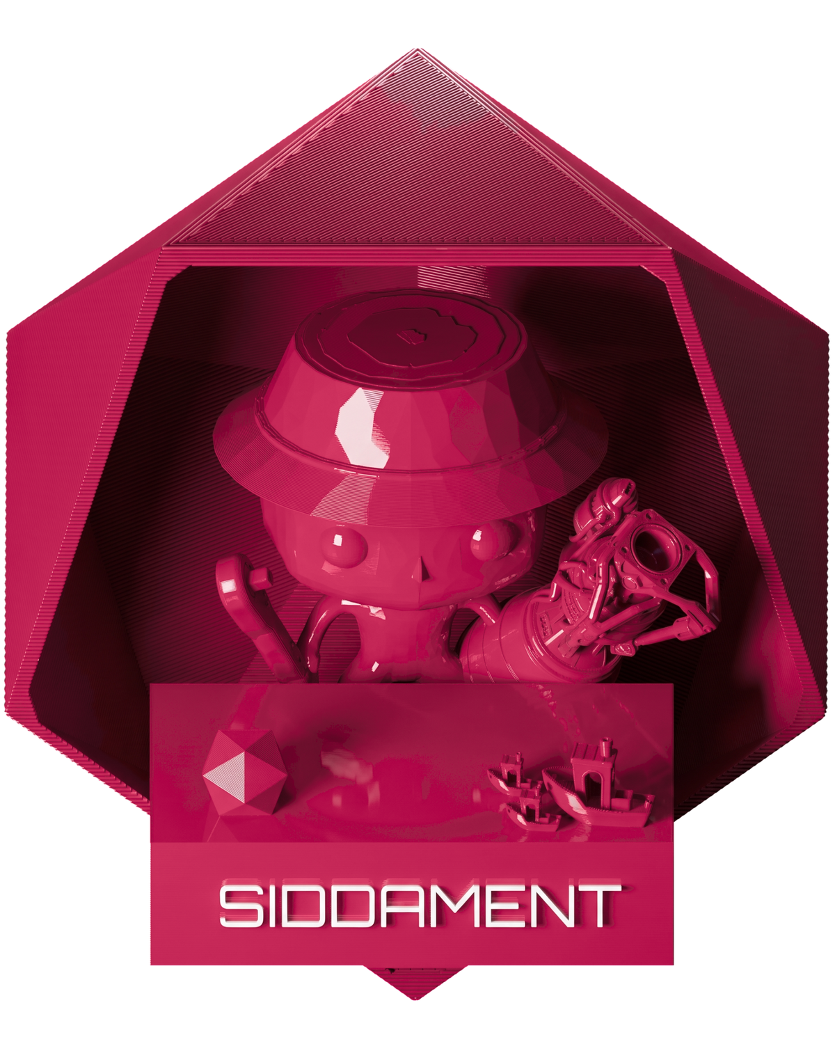 Hyper Pink PLA - printed parts, glossy render matched to #C12254 [shot normal-pla-gloss-2026-10-16]