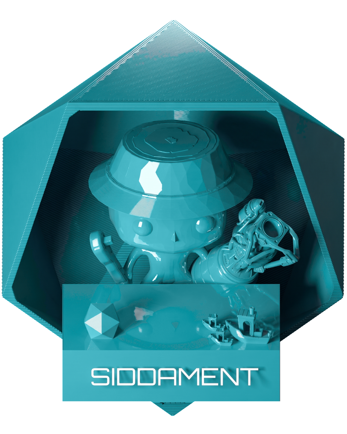 Ice Blue PLA - printed parts, glossy render matched to #56C3D2 [shot normal-pla-gloss-2026-10-16]