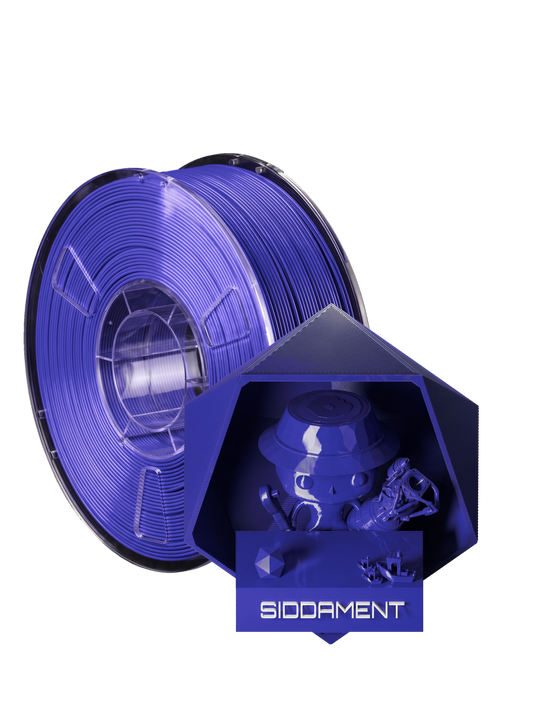 Indigo Blue PLA - spool and printed parts, glossy render matched to #3D3CAB [shot normal-pla-gloss-2026-10-16]