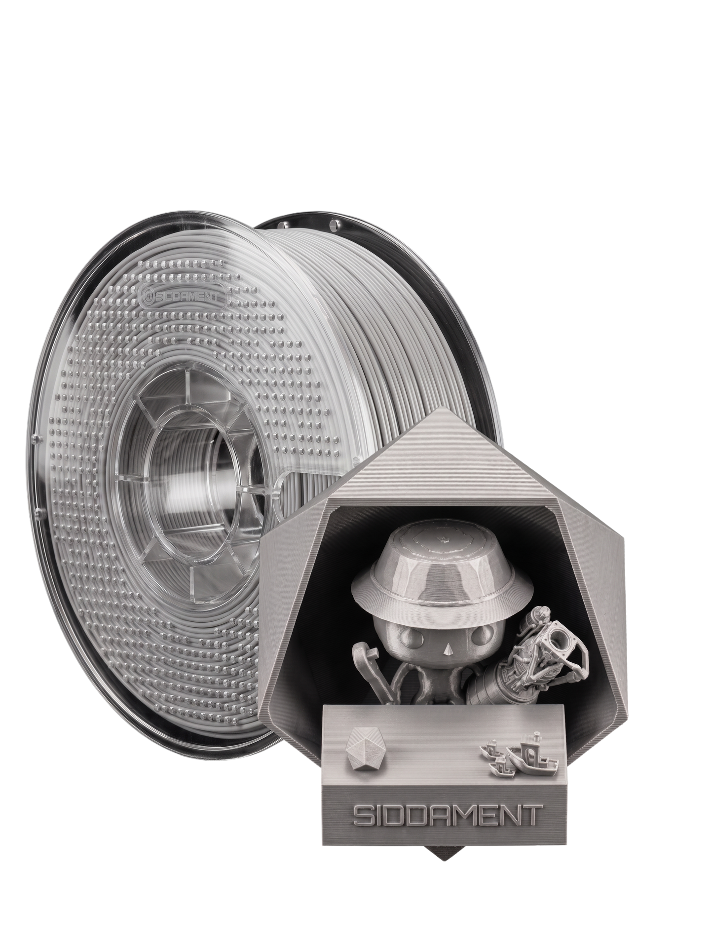 Matte Ash Grey ASA V2 1.75mm 1kg filament and printed parts