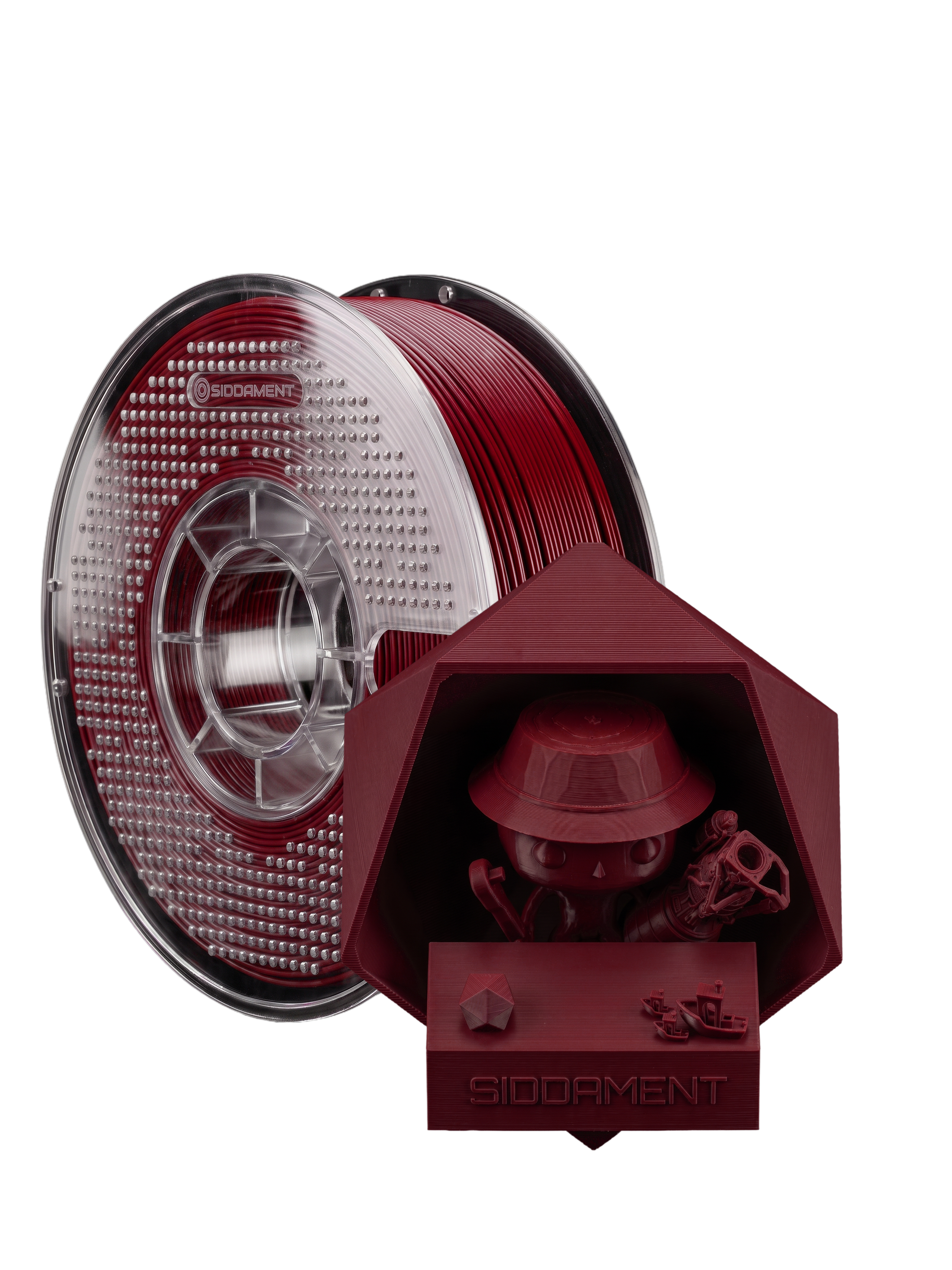 Matte Burgundy ASA V2 1.75mm 1kg filament and printed parts