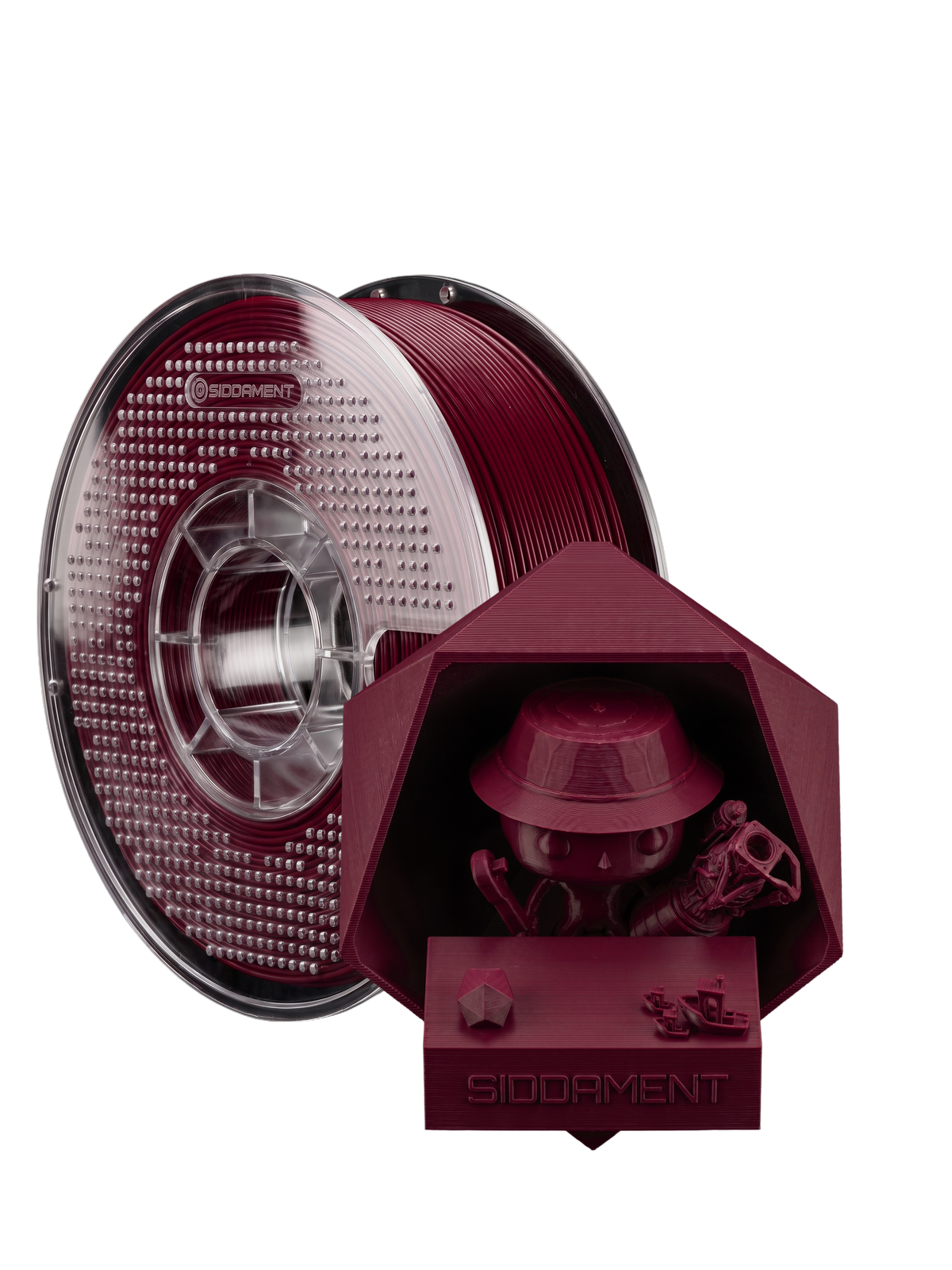 Matte Burgundy PLA V2 1.75mm 1kg filament and printed parts