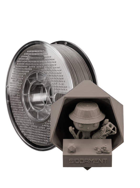 Matte Cement PLA V2 1.75mm 1kg filament and printed parts