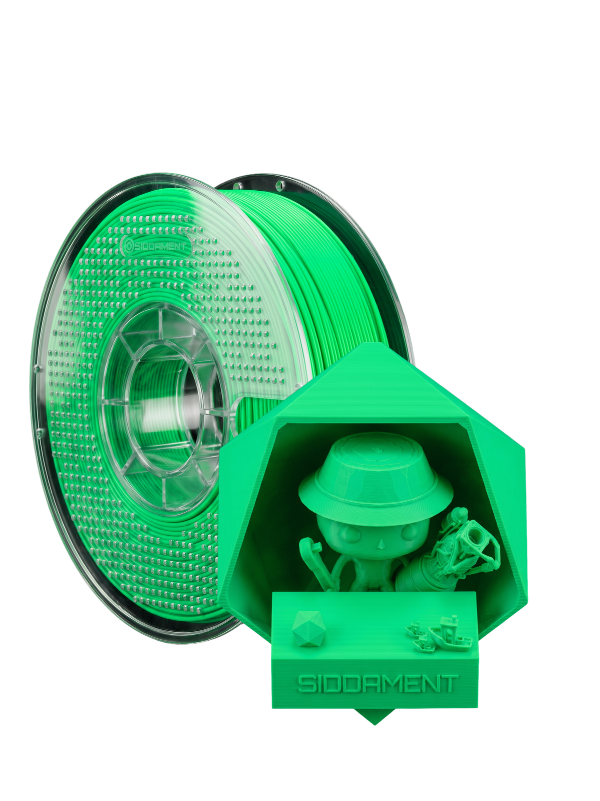 Matte  Cool Green PLA V2 1.75mm 1kg filament and printed parts