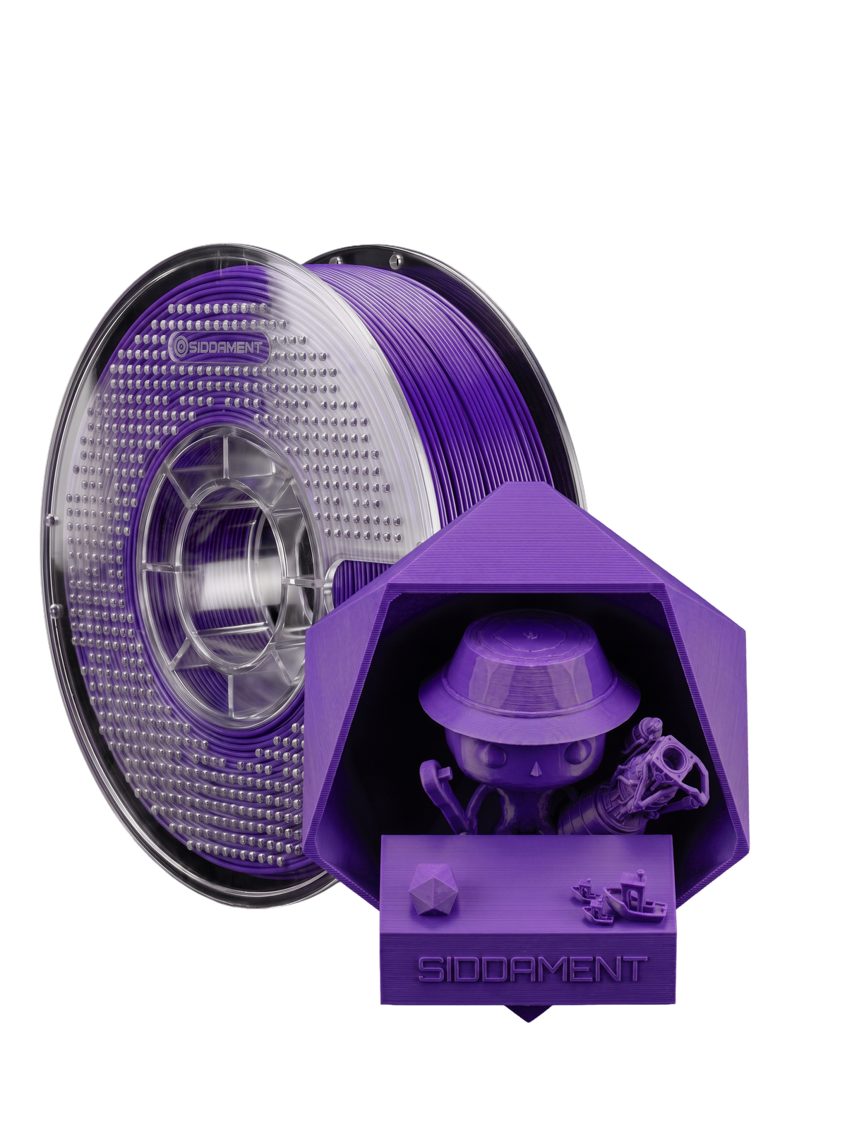 Matte Cosmic Grape PLA V2 1.75mm 1kg filament and printed parts