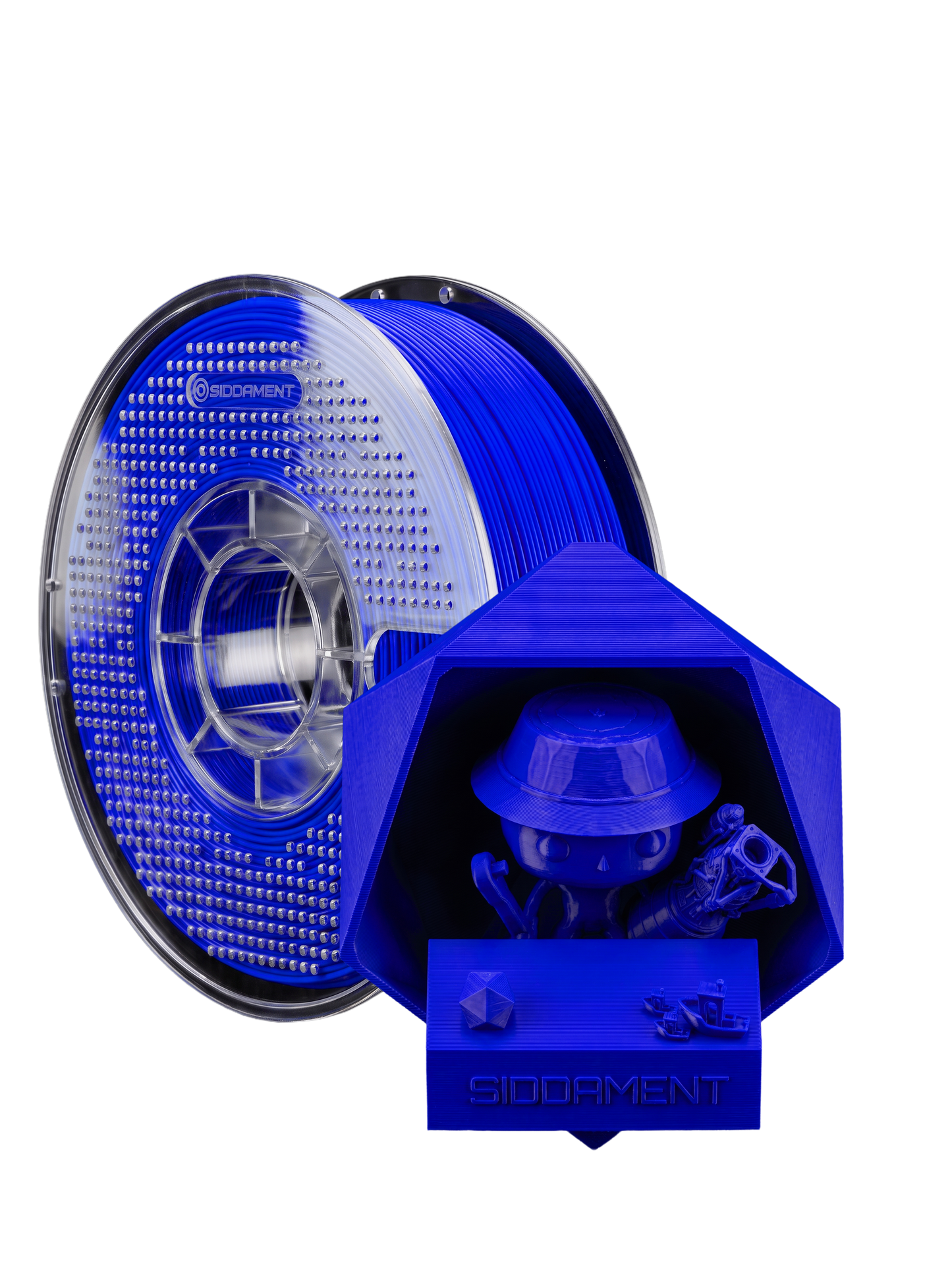 Matte Deep Blue PLA V2 1.75mm 1kg filament and printed parts