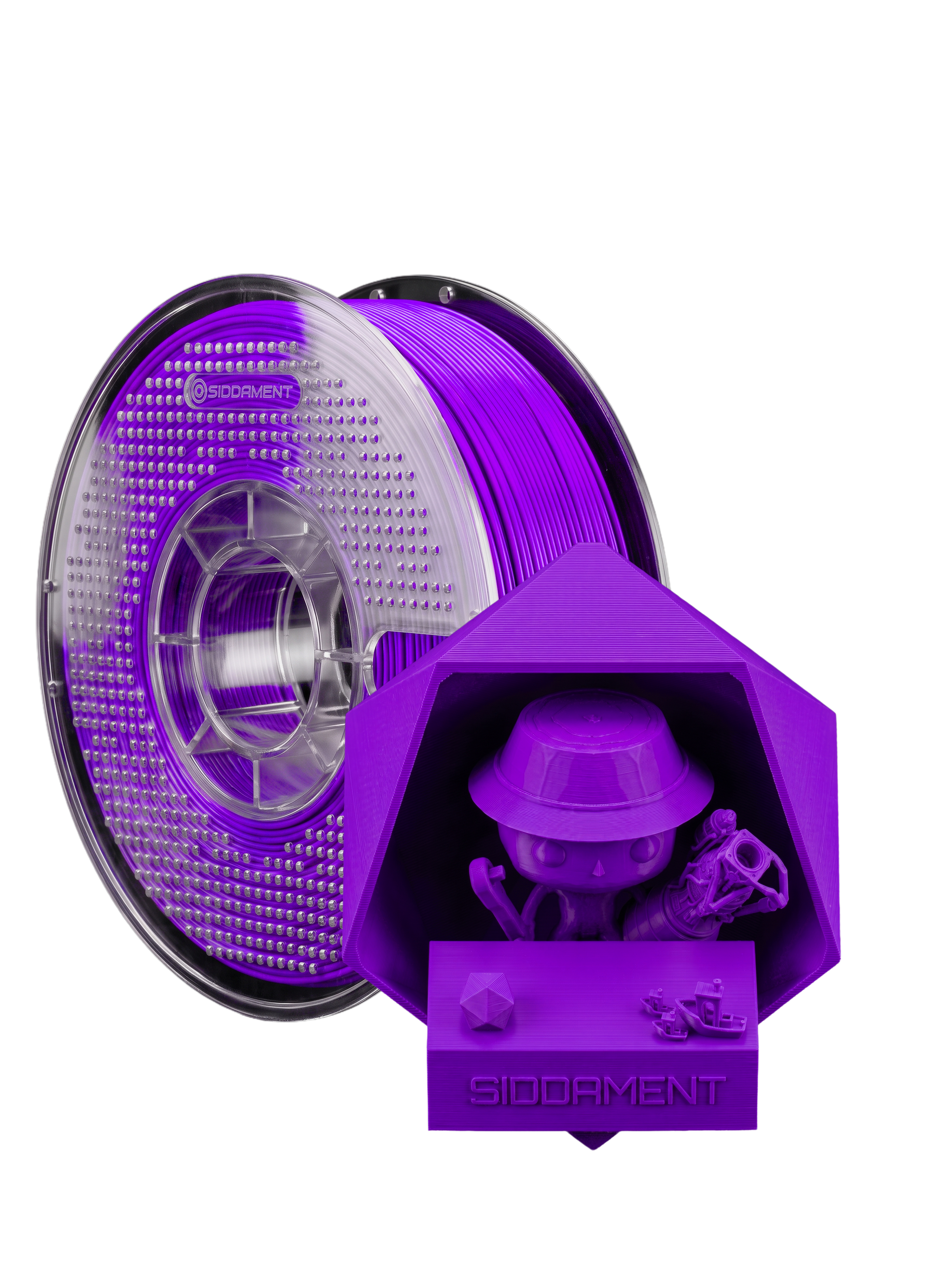 Matte Deep Violet PLA V2 1.75mm 1kg filament and printed parts