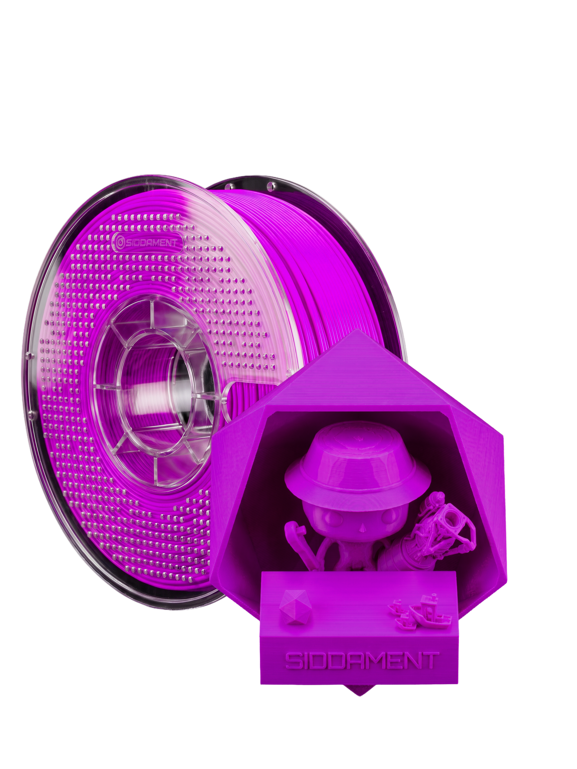 Matte Hot Violet PLA V2 1.75mm 1kg filament and printed parts