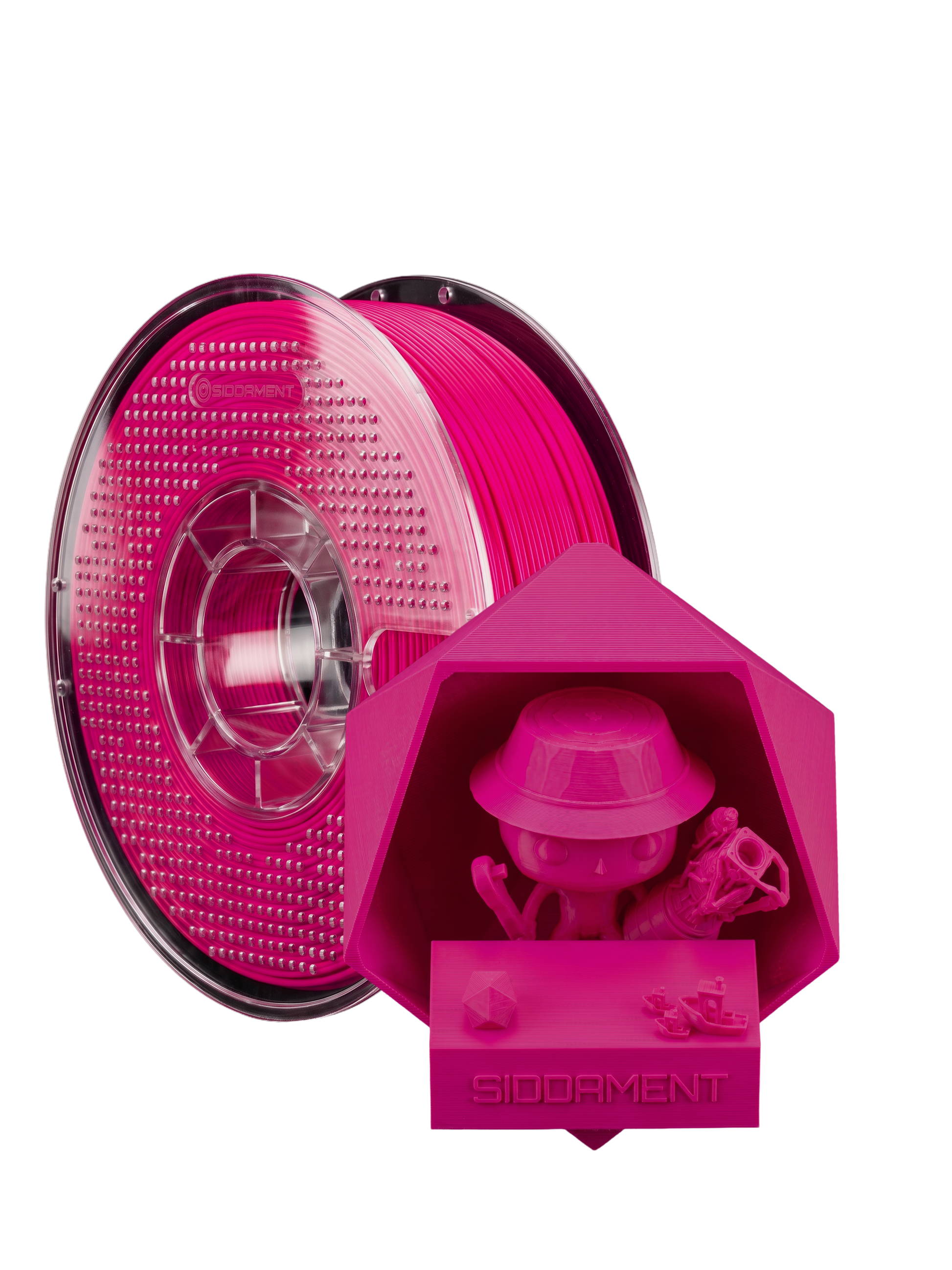 Matte Hyper Pink PLA V2 1.75mm 1kg filament and printed parts